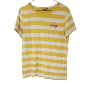 J CREW Yellow Striped Linen Blend Top Womens Size Medium M